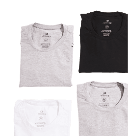 Camisetas dobradas para escolher peça, tamanho e cor